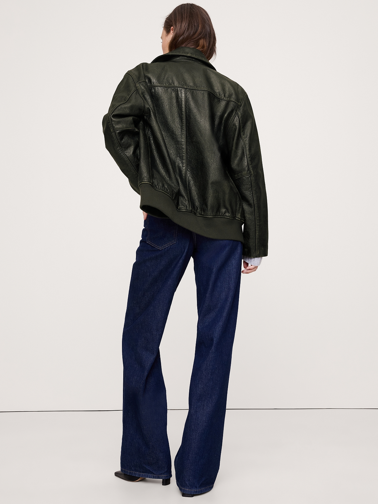 Oversized Distressed Leather Bomber Jacket | Banana Republic