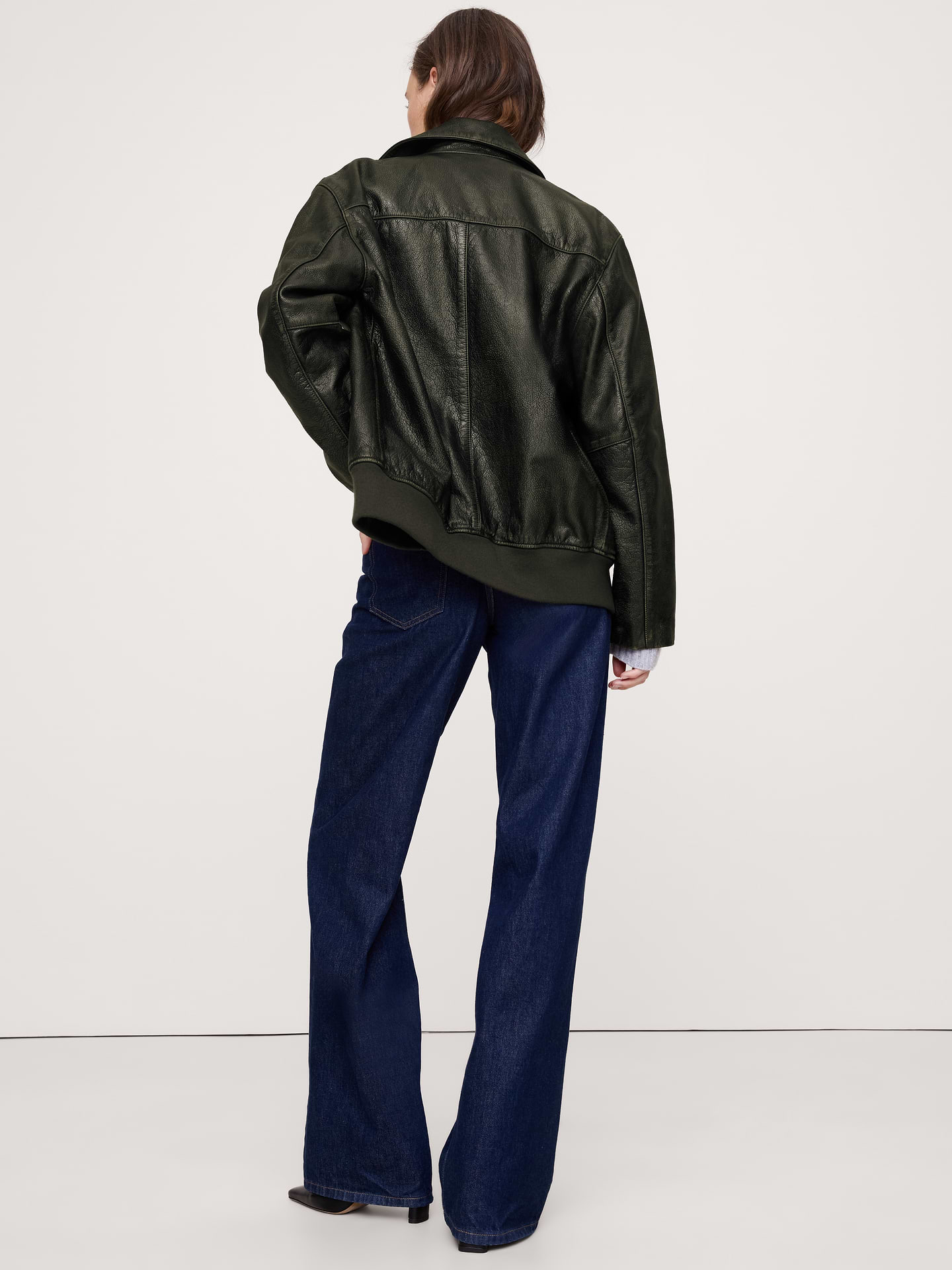 Image number 2 showing, Oversized Distressed Leather Bomber Jacket