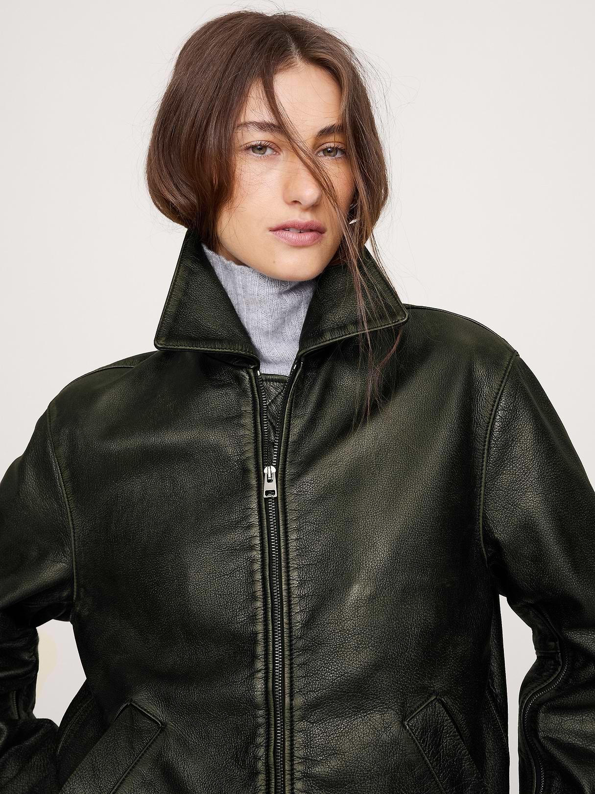 Oversized Distressed Leather Bomber Jacket | Banana Republic