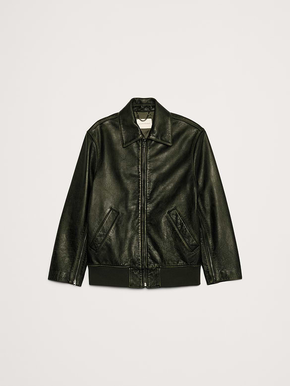 Oversized Distressed Leather Bomber Jacket
