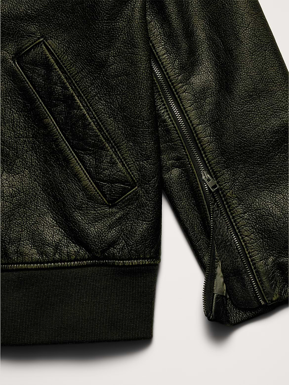 Oversized Distressed Leather Bomber Jacket