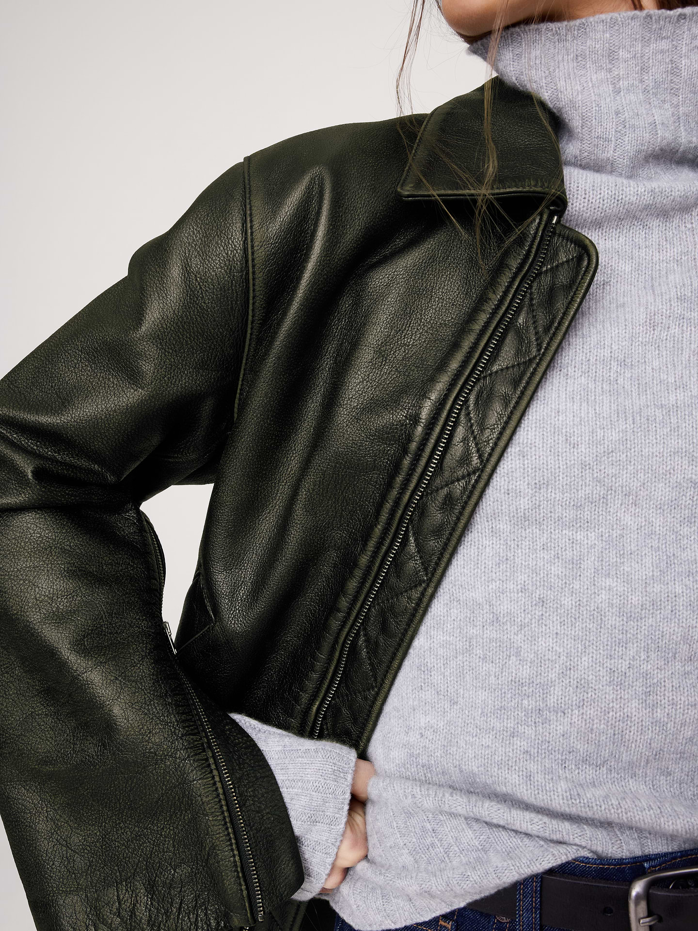 Image number 7 showing, Oversized Distressed Leather Bomber Jacket
