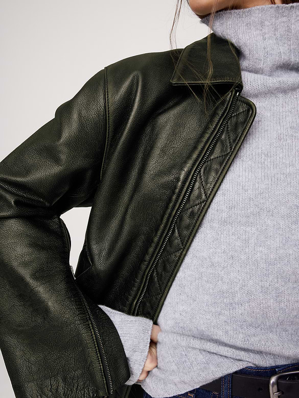 Oversized Distressed Leather Bomber Jacket
