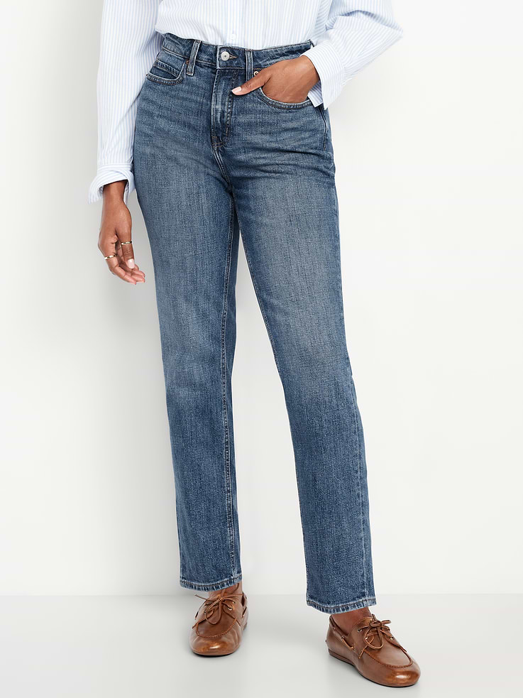 L'image numéro 2 présente Jean coupe droite profilée à taille très haute