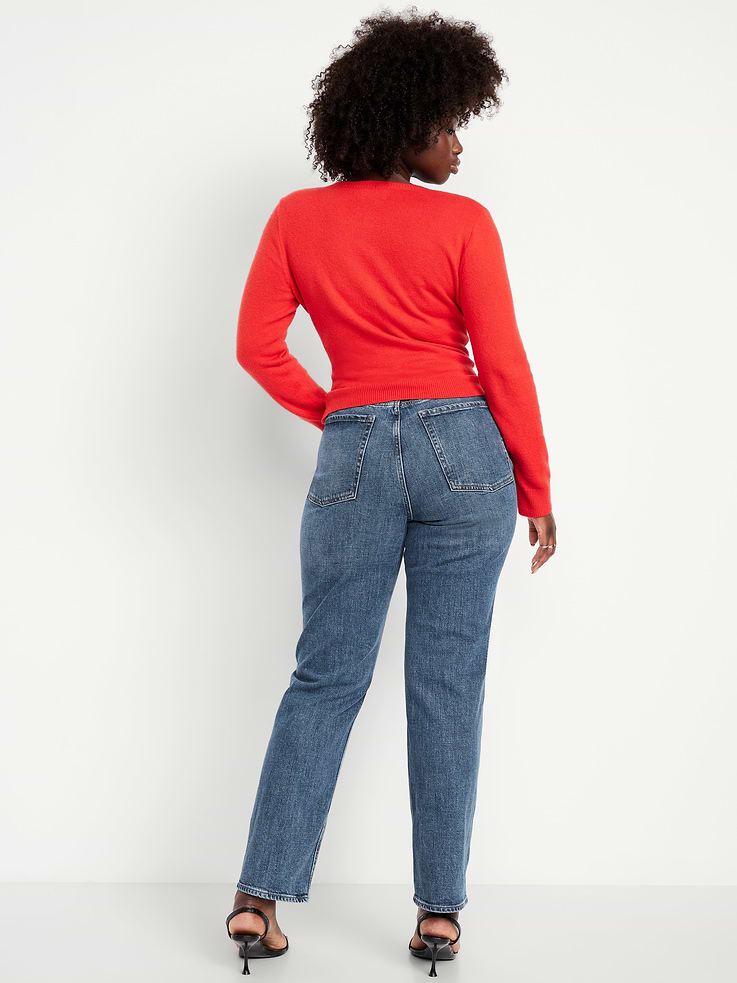 L'image numéro 7 présente Jean coupe droite profilée à taille très haute