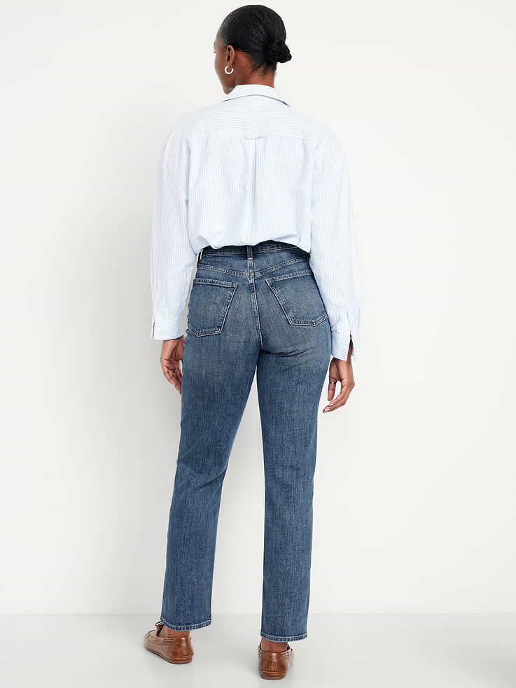 L'image numéro 3 présente Jean coupe droite profilée à taille très haute