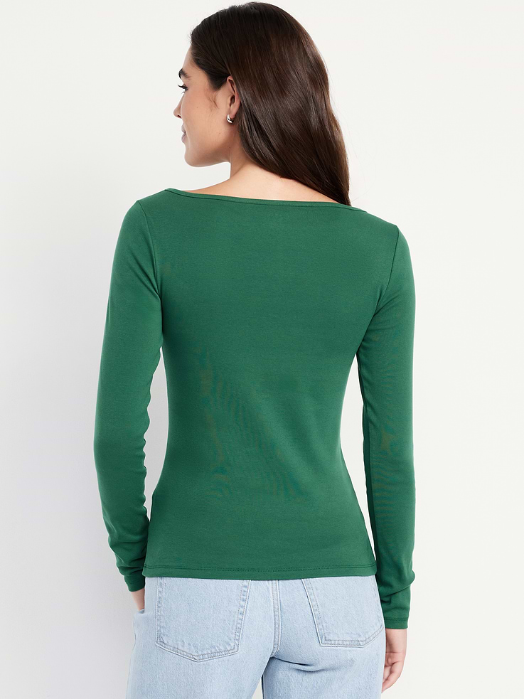 L'image numéro 2 présente T-shirt ajusté à manches longues et à encolure bateau