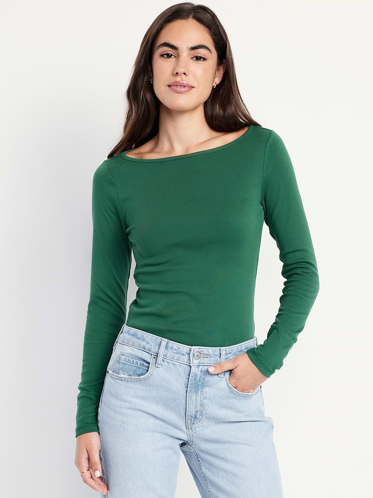 L'image numéro 1 présente T-shirt ajusté à manches longues et à encolure bateau
