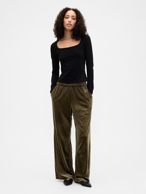Recycled Pull-On Velour Wide-Leg Pants