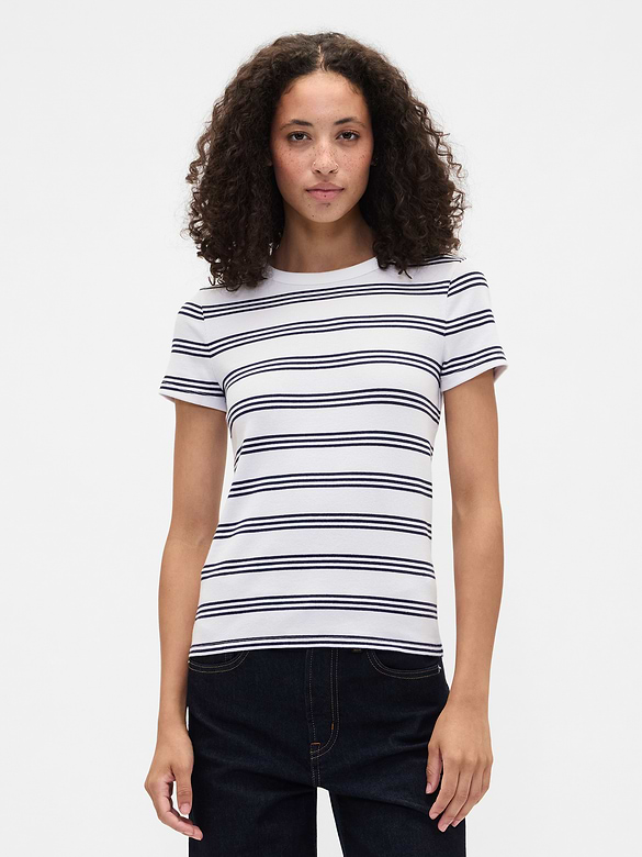 Ribbed Stripe Crewneck T-Shirt