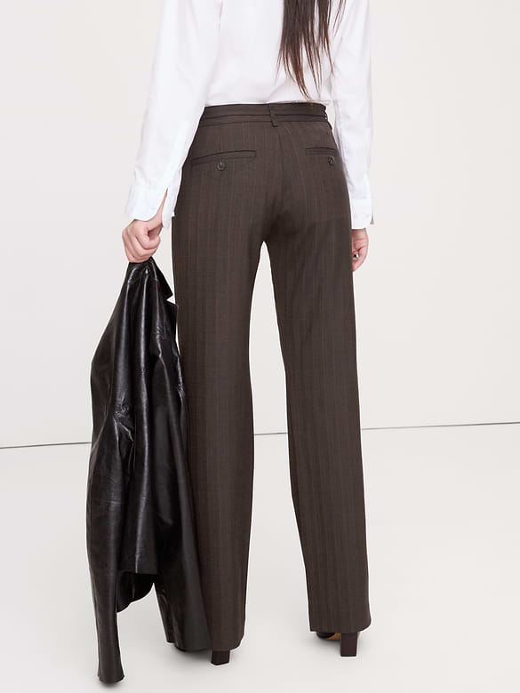 Pantalon droit en flanelle de laine mélangée à taille mi-basse