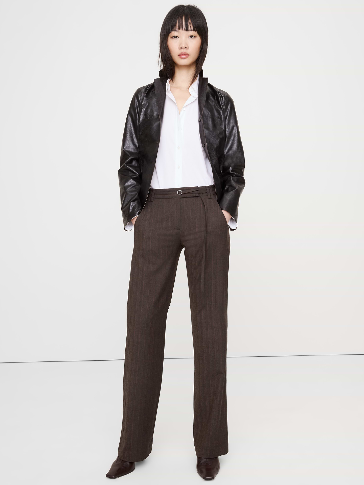 Image number 1 showing, Mid-Rise Straight Wool-Blend Flannel Pant