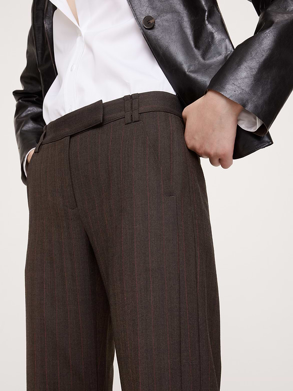 Pantalon droit en flanelle de laine mélangée à taille mi-basse