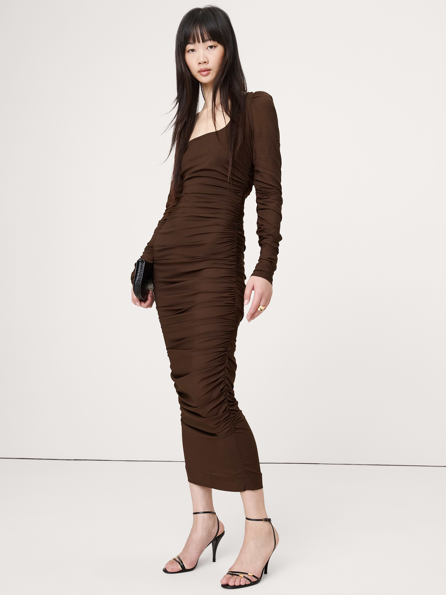 Image number 1 showing, Stretch-Crepe Ruched Midi Dress
