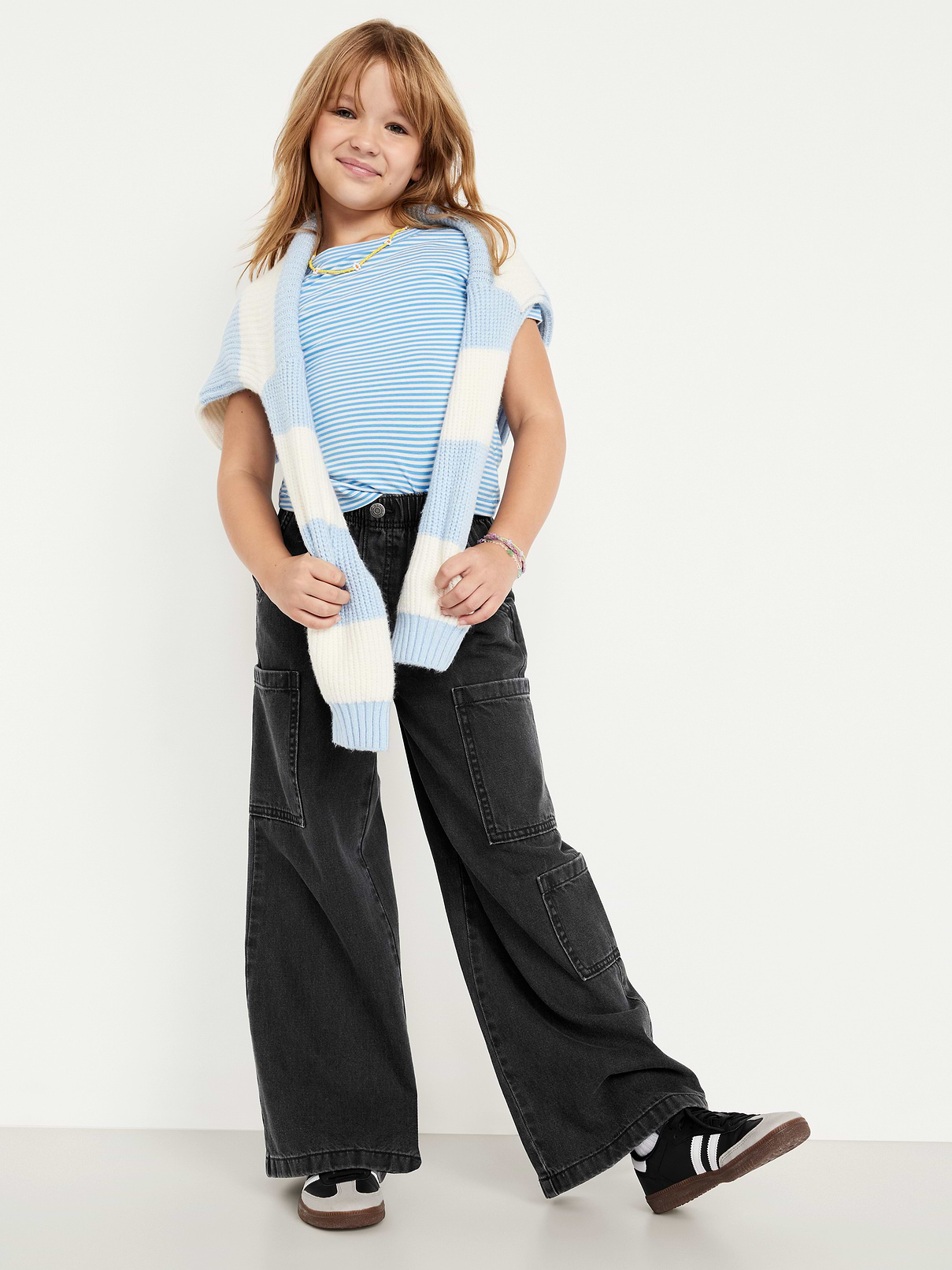 Image number 3 showing, High-Waisted Pull-On Super Wide-Leg Cargo Jeans for Girls