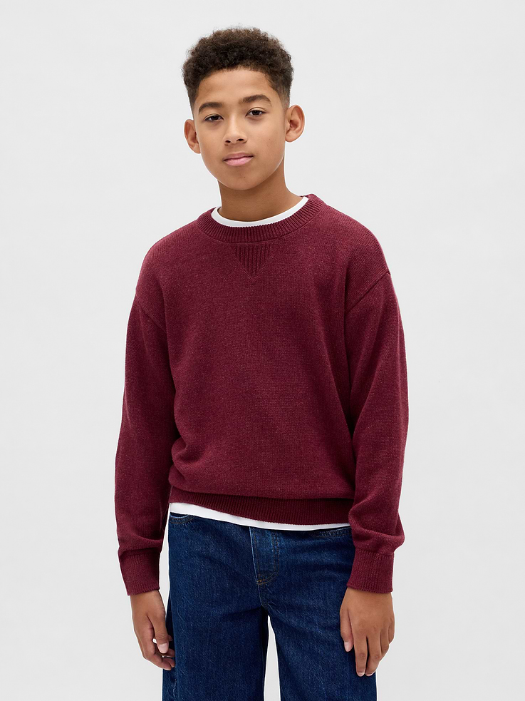 Image 1 of 5, Soft cotton knit relaxed sweater., Crewneck., Long sleeves with drop shoulders and banded cuffs., Certain styles have an allover print., Ribbed hem., This product was made in a factory that invests in gender equity and women’s empowerment through RISE. Learn more at gapinc.com/equity., Product #819221