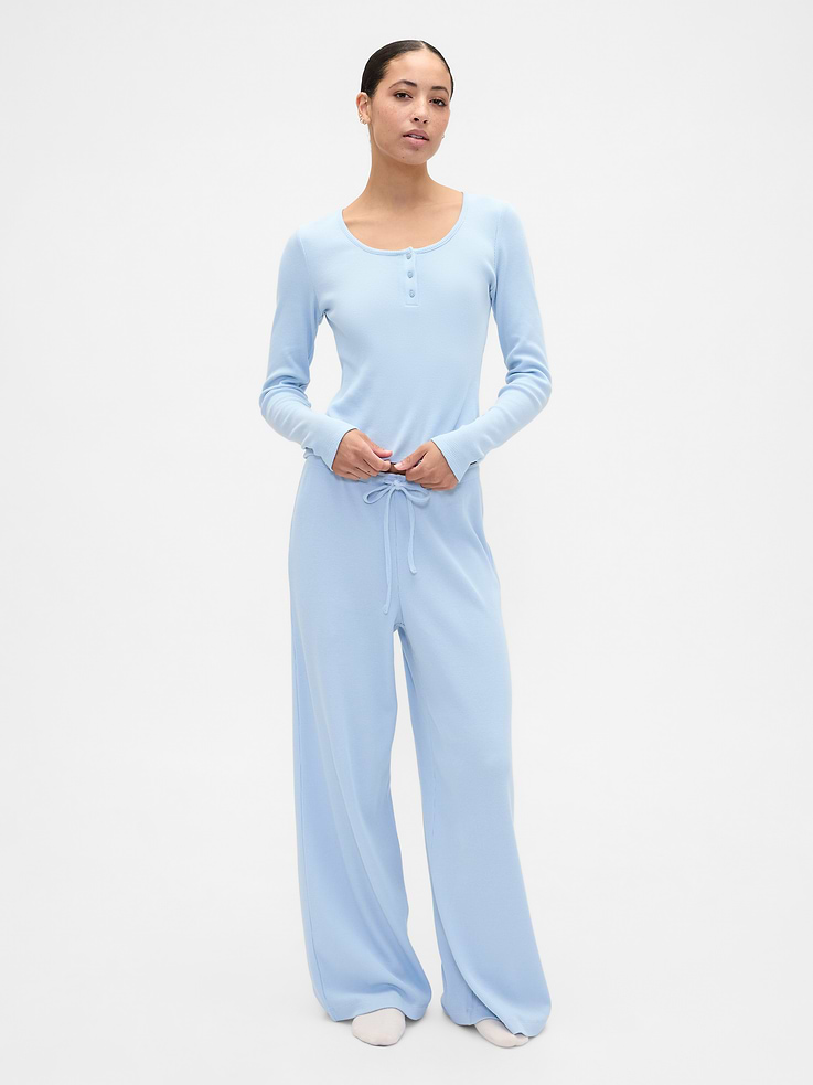 Image number 3 showing, Waffle-Knit Henley PJ Top