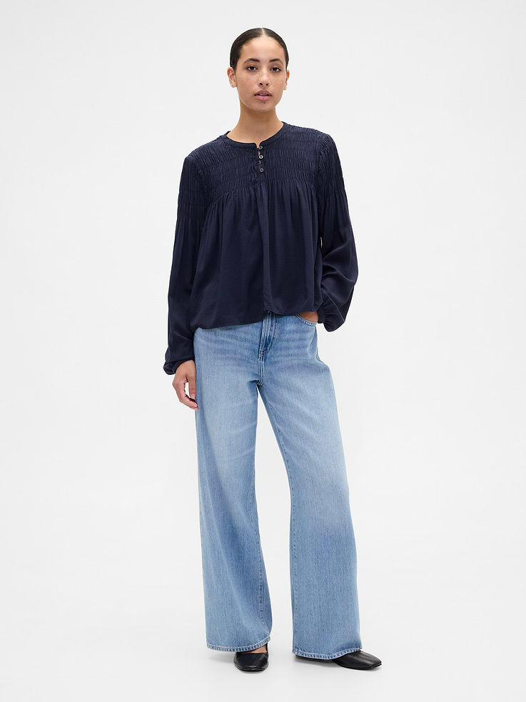 Image 3 of 5, Relaxed Smocked Balloon-Sleeve Top
