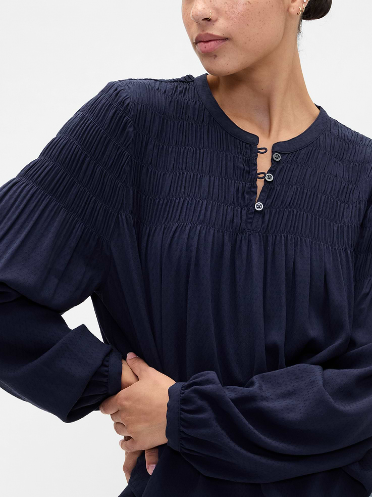 Image 4 of 5, Relaxed Smocked Balloon-Sleeve Top