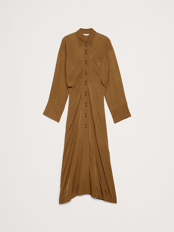 Robe chemise en sergé drapé à taille cintrée