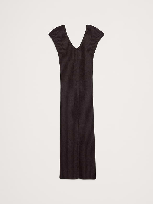 Robe longue à dos dénudé en laine mérinos et coton