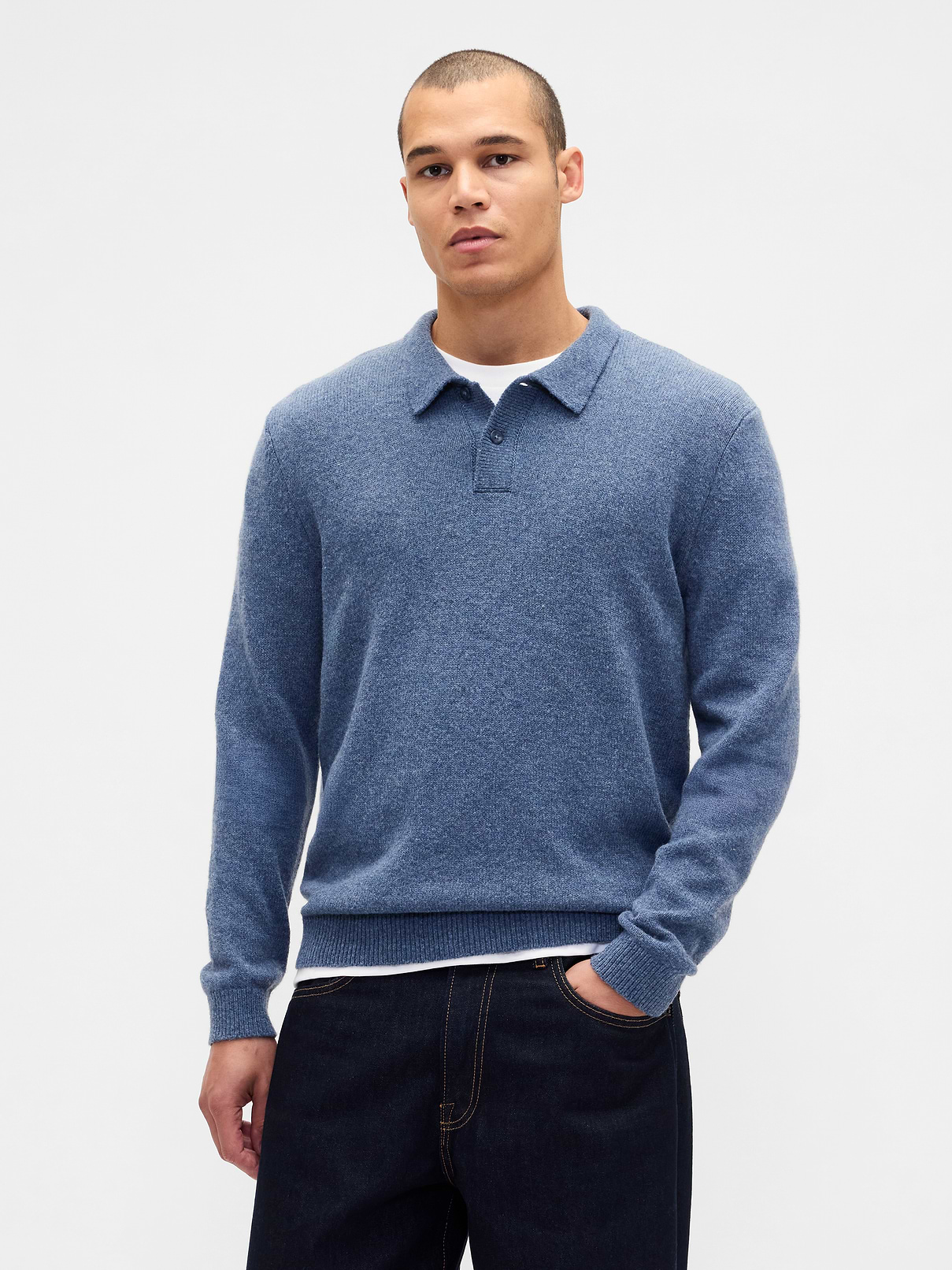 Merino Wool-Blend Polo Sweater