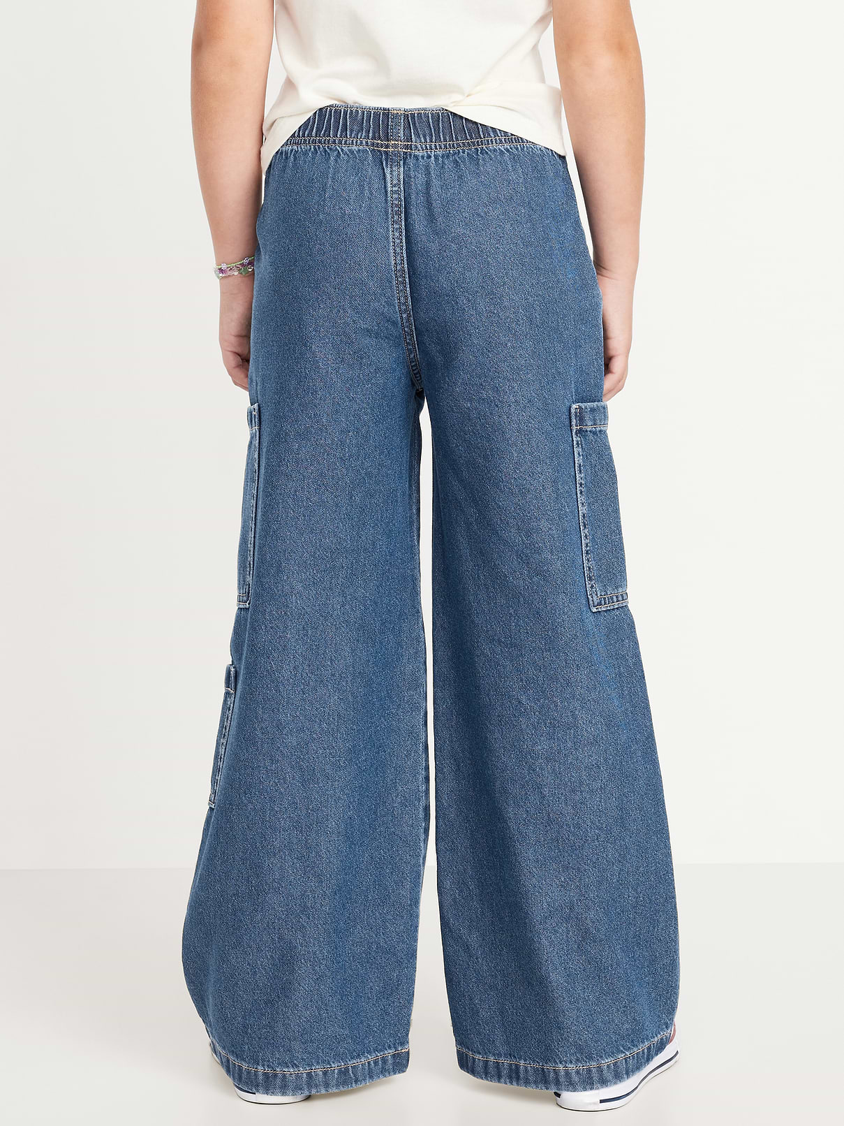 Image number 2 showing, High-Waisted Pull-On Super Wide-Leg Cargo Jeans for Girls