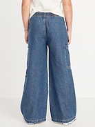 Image number 2 showing, High-Waisted Pull-On Super Wide-Leg Cargo Jeans for Girls