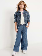 Image number 3 showing, High-Waisted Pull-On Super Wide-Leg Cargo Jeans for Girls