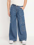 Image number 1 showing, High-Waisted Pull-On Super Wide-Leg Cargo Jeans for Girls