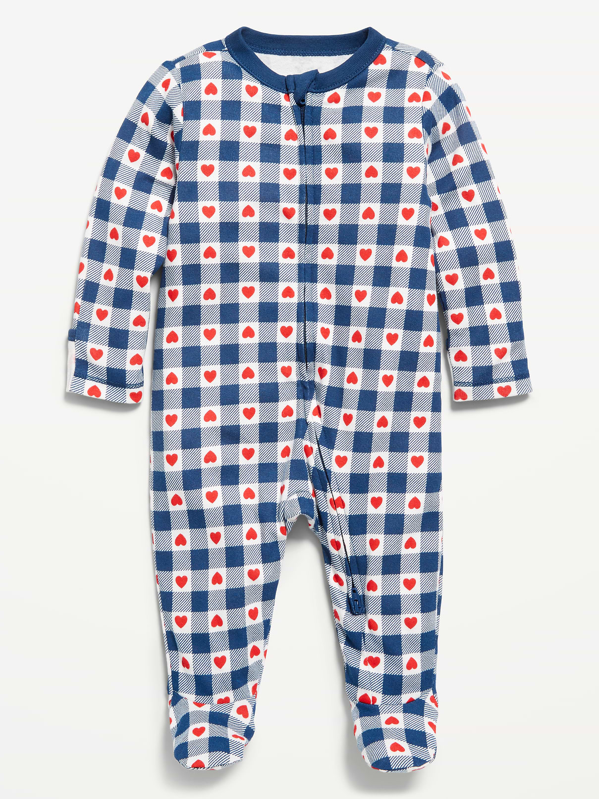 Image 1 of 2, crew neck, long sleeves, full-length reversible zipper, fold-over mittens at each sleeve, sewn-in feet, all-over print, Product #842229