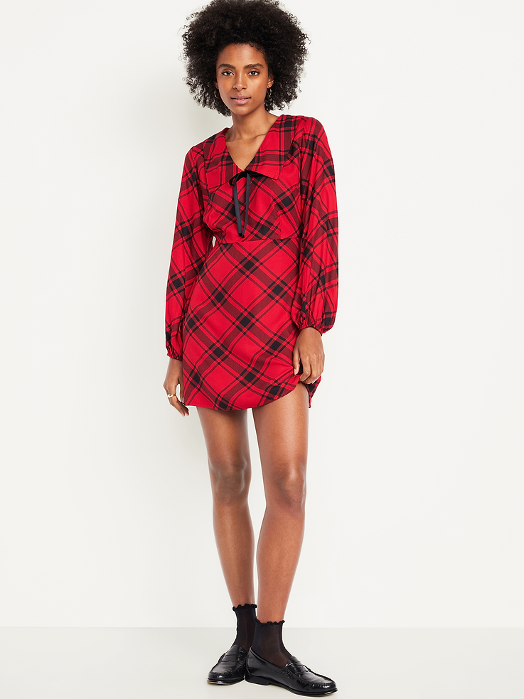 Image number 1 showing, Fit & Flare Long-Sleeve Crepe Mini Dress