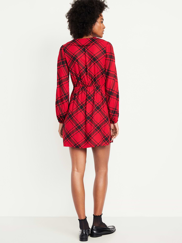 Image number 2 showing, Fit & Flare Long-Sleeve Crepe Mini Dress