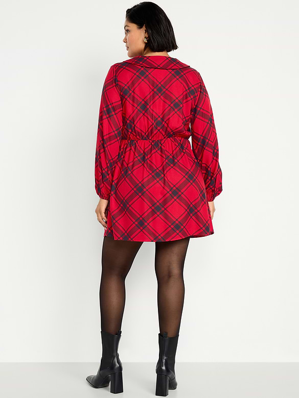 Fit & Flare Long-Sleeve Crepe Mini Dress