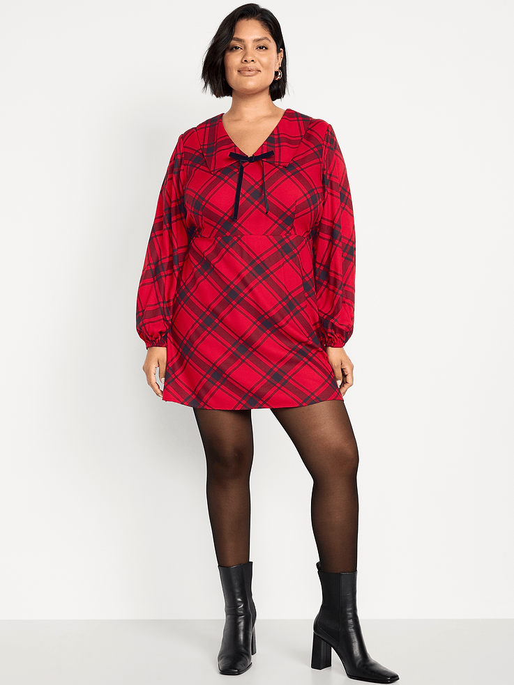 Image number 8 showing, Fit & Flare Long-Sleeve Crepe Mini Dress