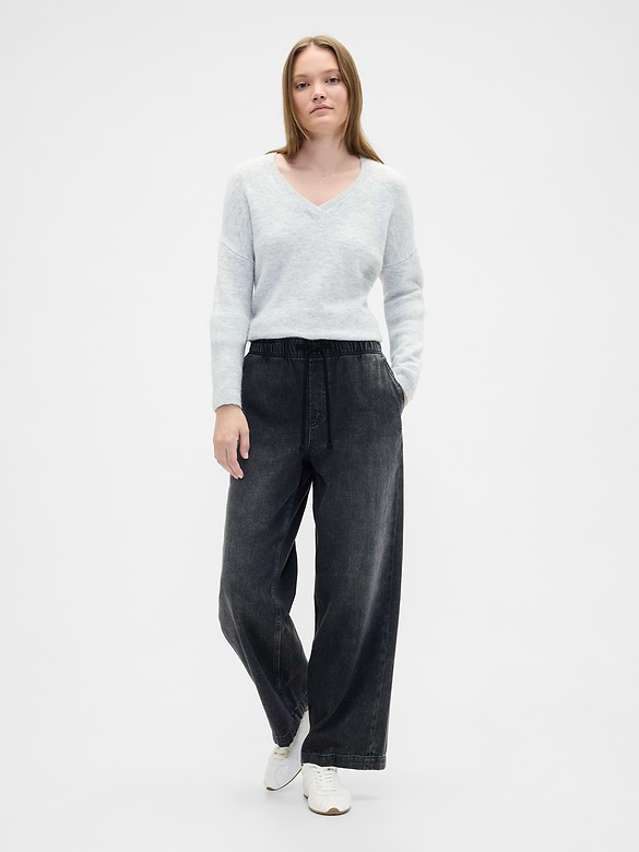 High Rise Pull-On Wide-Leg Jeans