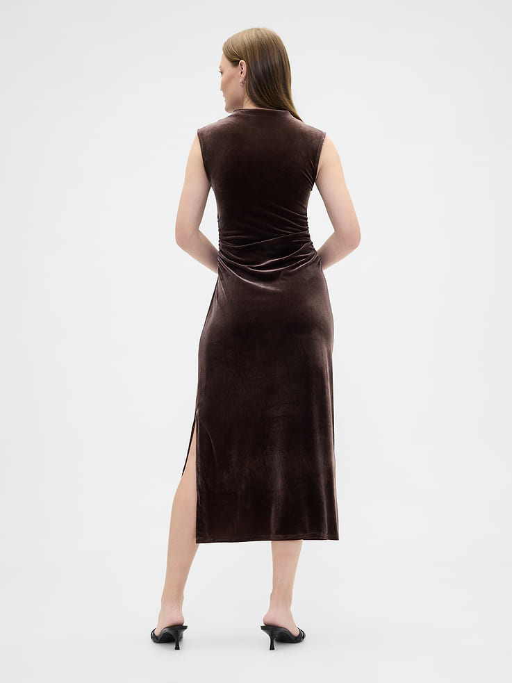 Image number 2 showing, Ruched Velvet Mockneck Midi Dress