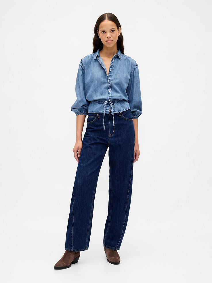 Image 2 of 4, Denim Tie-Waist Top