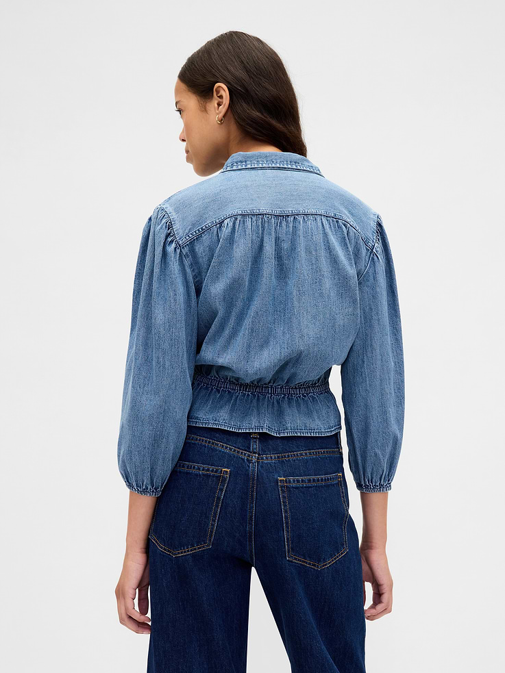 Image 3 of 4, Denim Tie-Waist Top