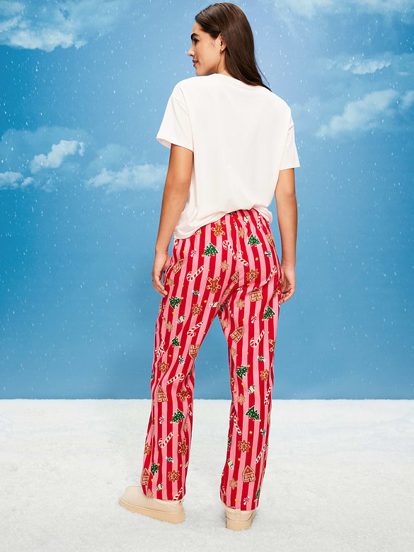 Mid-Rise Printed Flannel Pajama Pants for Women