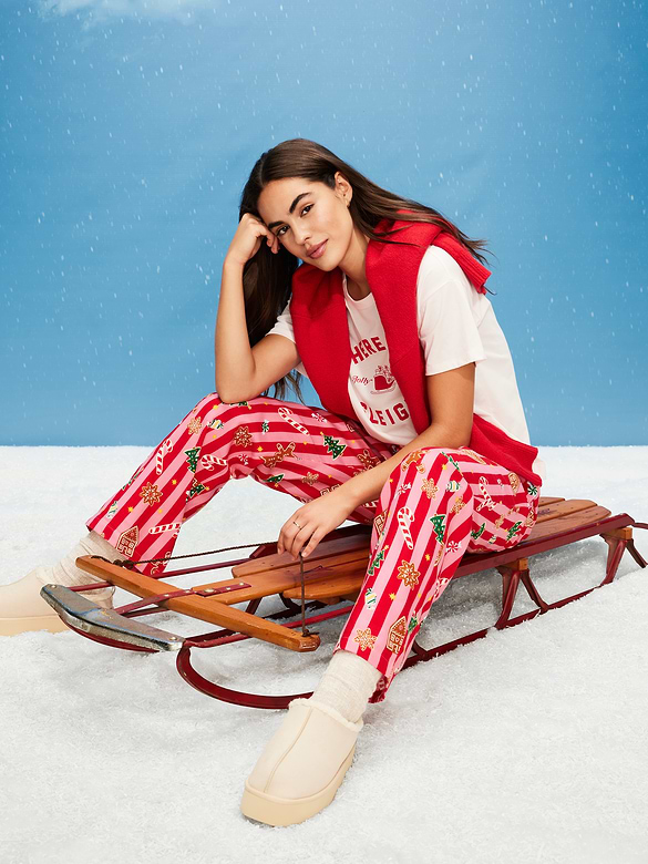 Mid-Rise Printed Flannel Pajama Pants for Women