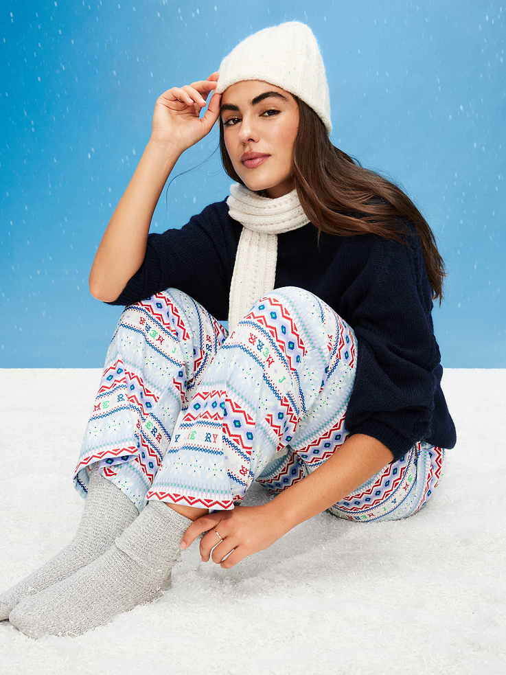 Image number 1 showing, Mid-Rise Printed Flannel Pajama Pants for Women