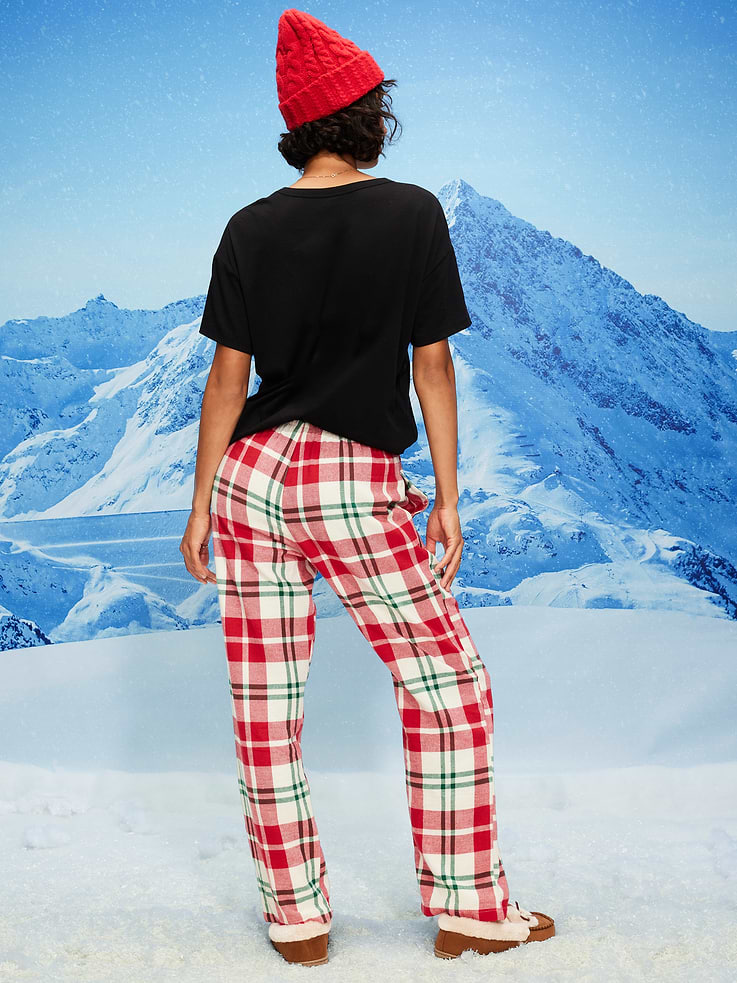 L'image numéro 2 présente Pantalon de pyjama en flanelle à carreaux à taille mi-basse pour femme