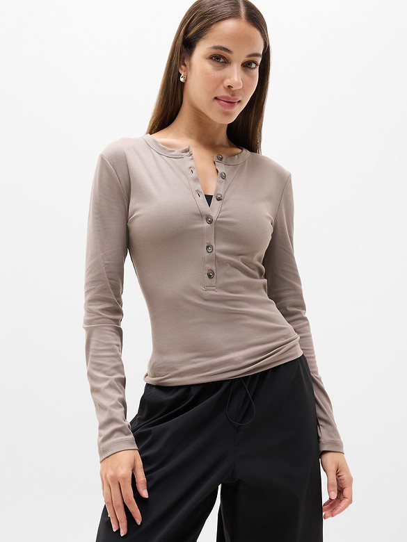 Signature Rib Long Sleeve Henley Top