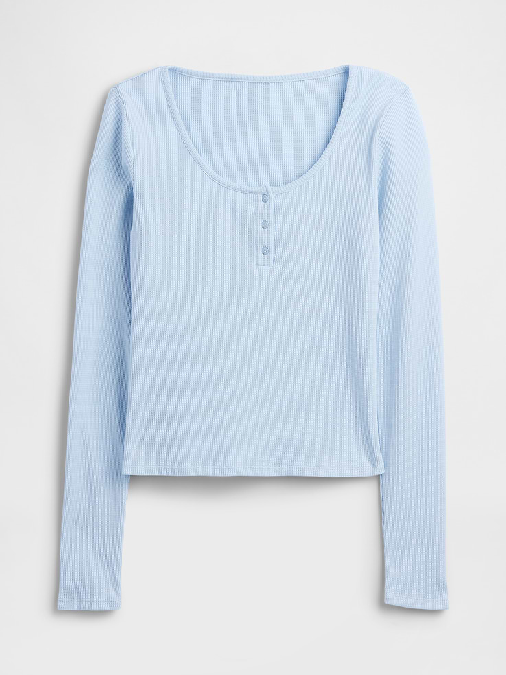 Image number 4 showing, Waffle-Knit Henley PJ Top