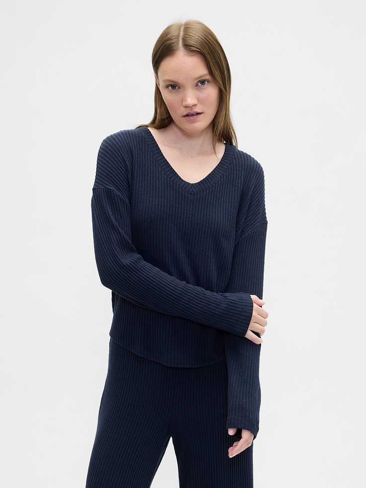 Image number 1 showing, Relaxed Ribbed PJ Top