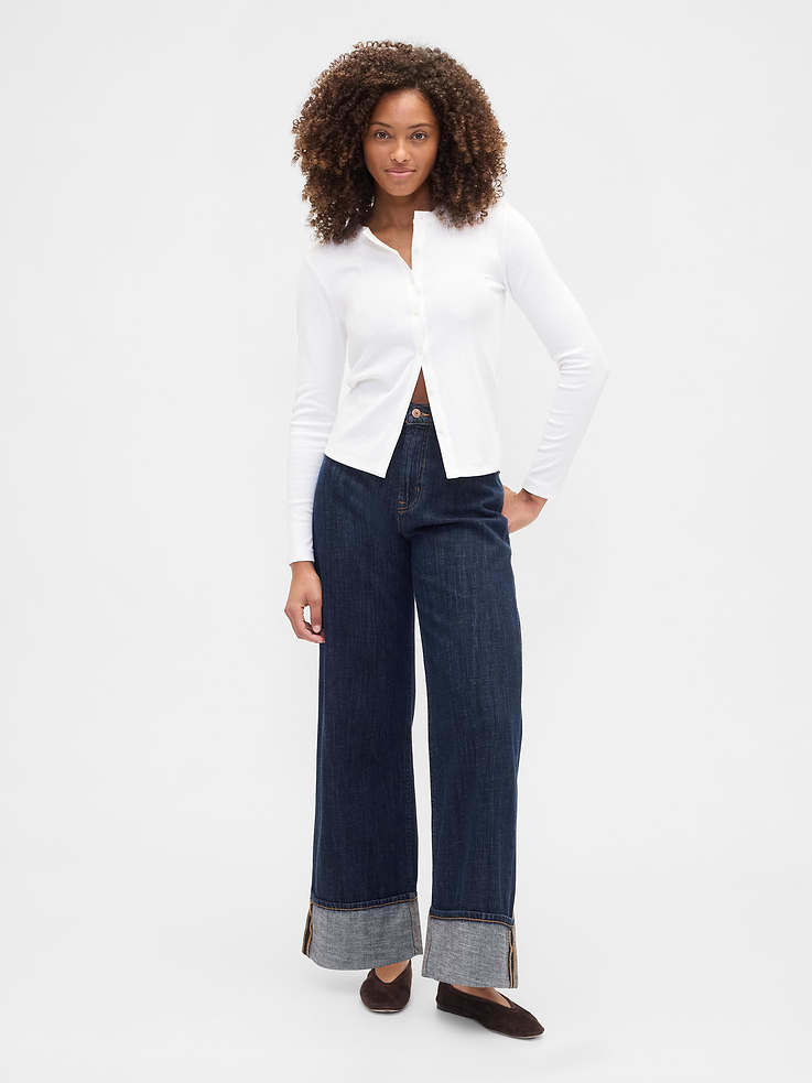Image 1 of 7, This product is made with/contains 5% recycled cotton. Compared to virgin materials, using recycled materials helps reduce resource use and waste., This product is part of our water-saving Washwell program. Compared with conventional wash methods, Washwell uses at least 20% less water., Non-stretch denim., Dark indigo wash., Button closure, zip fly., Classic five-pocket styling., Folded cuffs., This product was made in a factory that invests in gender equity and women’s empowerment through RISE. Learn more at, Product #820042