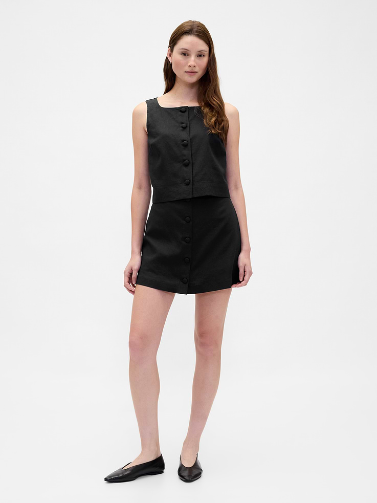 Image number 1 showing, Linen-Blend Button-Front Mini Skort