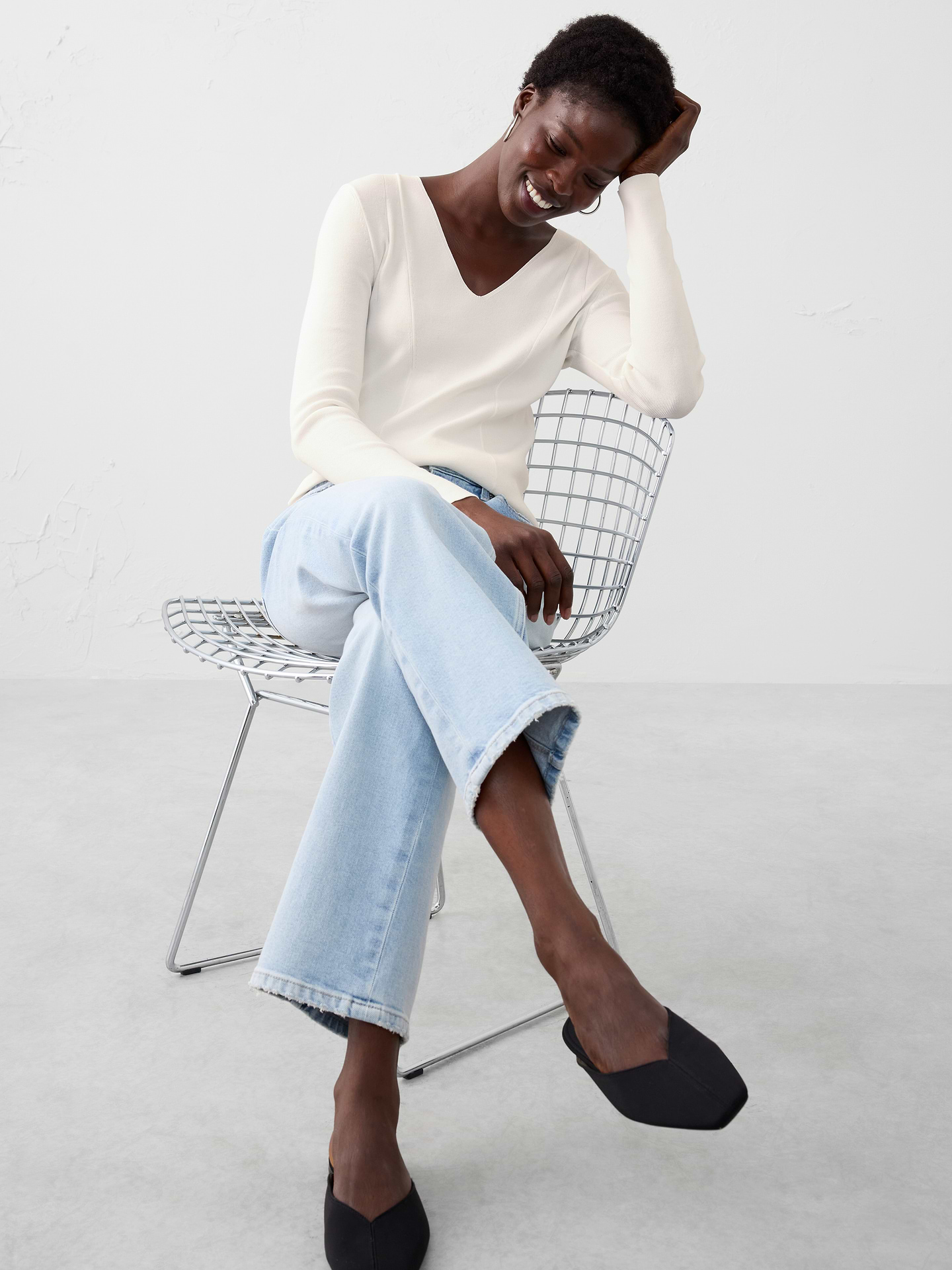 Image number 1 showing, Seamed V-Neck Sweater