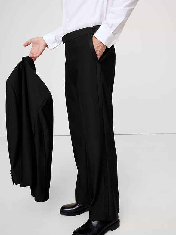 Pantalon de smoking droit en laine italienne barathéa